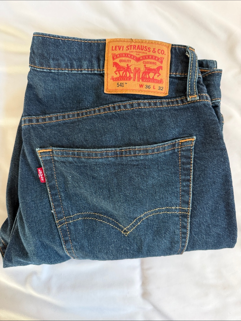 Levi's Dark Blue 541 Straight-Leg Jeans with Tan Patch 34x32